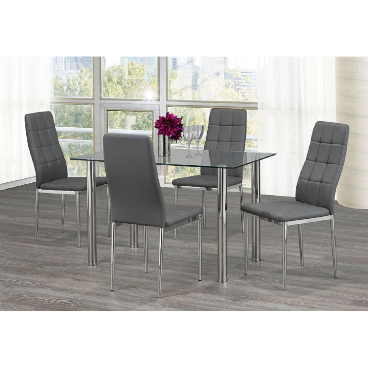 Ivy Bronx Guntersville Glass Top Metal Base Dining Table Wayfair